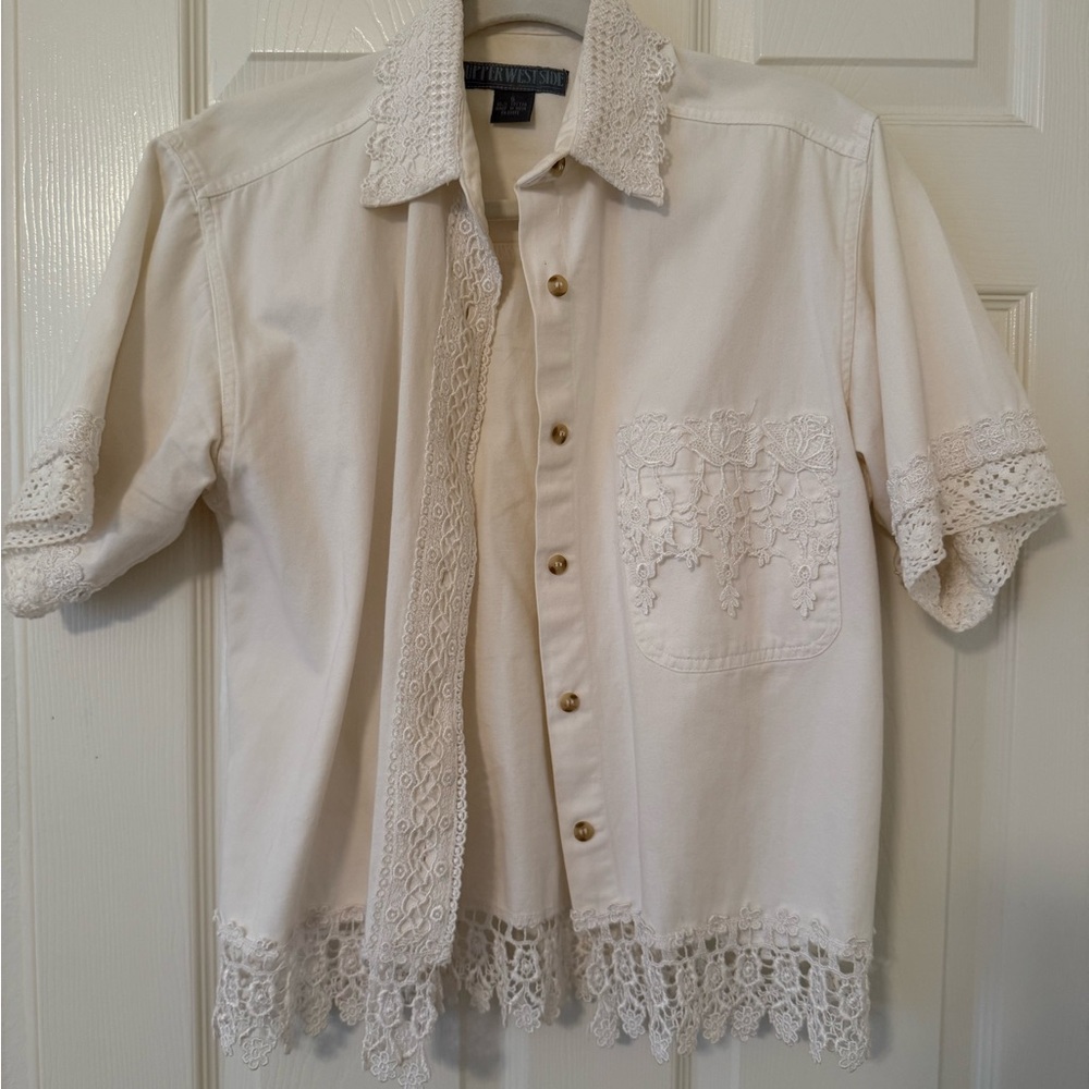 Lace Trim Button-Up Shirt